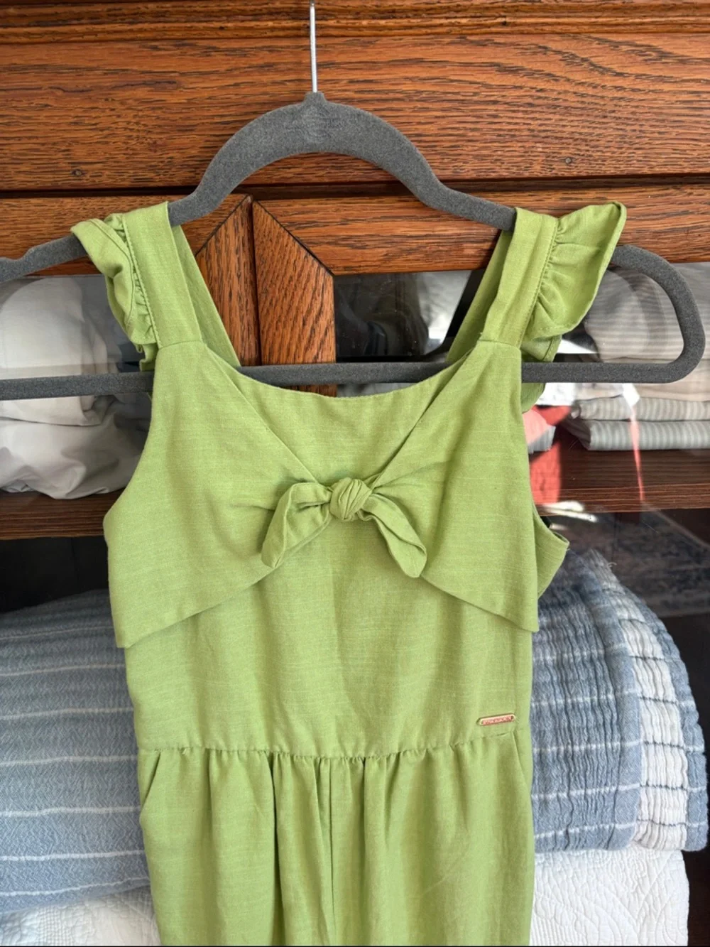 Tahari Girls' Light Green Jumpsuit with Bow Detail